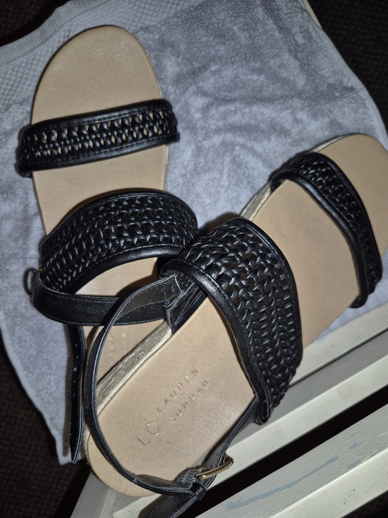 LC Lauren Conrad Shoes - LC Lauren Conrad Black Woven Double-Strap Ankle Sandals